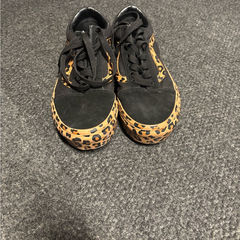 Vans Black and Leopard Print Women's Shoes